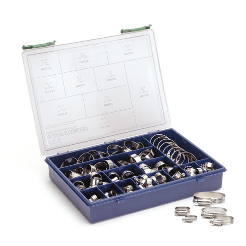 JCS Hi-Grip Stainless Steel Hose Clip Display (Pack of 76) 1 JCS Hi-Grip Stainless Steel Hose Clip Display