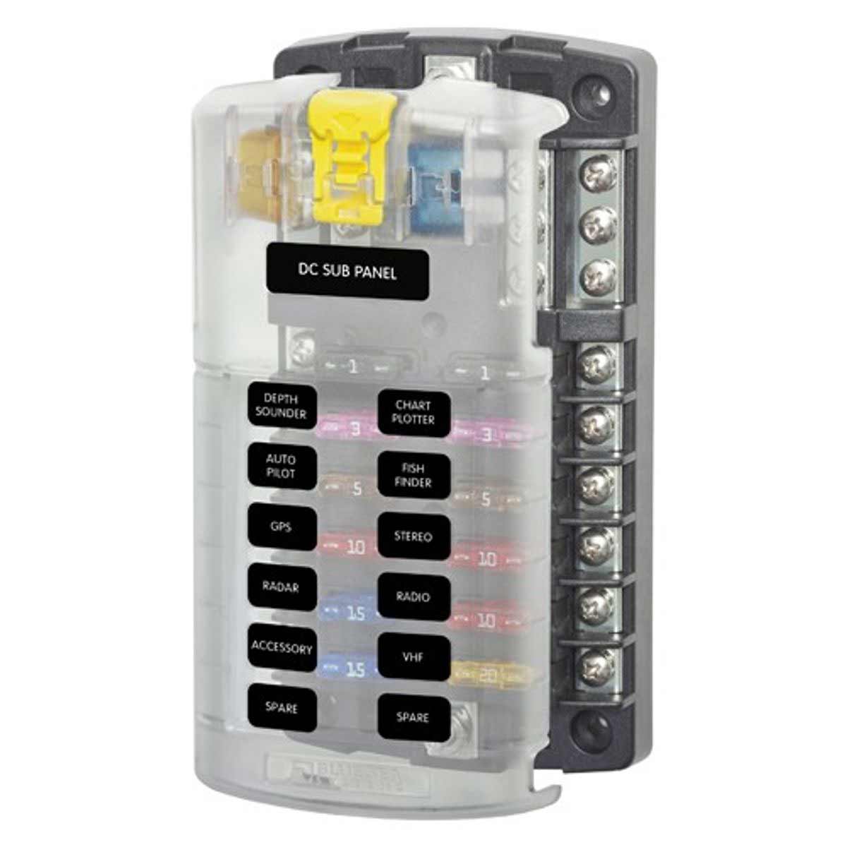 Blue Sea 12-Way Fuse Block with Ground (Bulk) 1 Blue Sea 12-Way Fuse Block with Ground