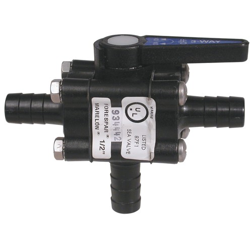 Forespar 3-Way Ball Valve 3/4" Hose Tail 1 Forespar 3-Way Ball Valve 3/4" Hose Tail