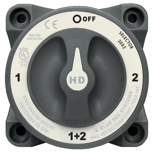 Blue Sea Heavy Duty Battery Switch 4-Way 500A AFD 1 Blue Sea Heavy Duty Battery Switch 4-Way 500A AFD