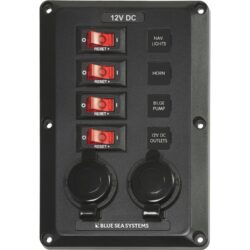 Blue Sea Panel Below Deck 12V DC CB 4-Position 2 12V Plugs