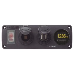 Blue Sea Accessory Panel 15A CB+ USB+12V Socket + Voltmeter