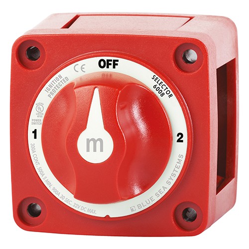 Blue Sea Battery Switch M Series 3 Position Selector (300A / Red) 1 Blue Sea Battery Switch M Series 3 Position Selector