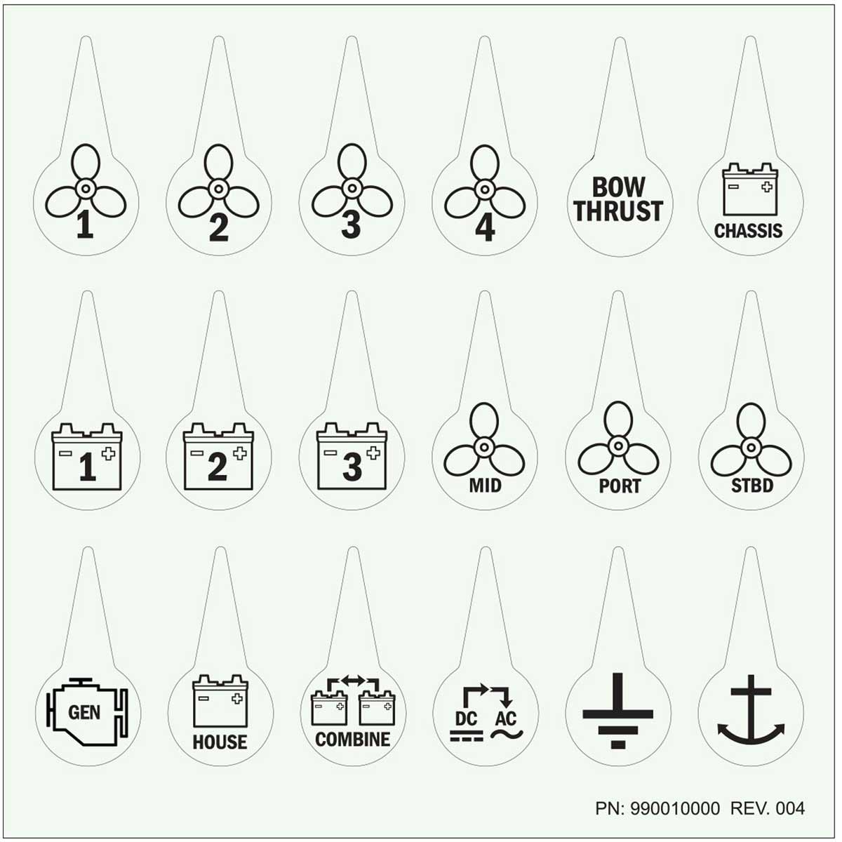 Blue Sea Battery Switch Icon Label Kit for M, E and HD Series Switches 1 Blue Sea Battery Switch Icon Label Kit