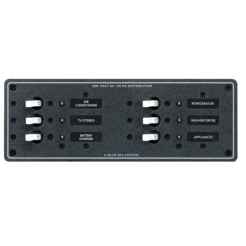 Blue Sea Panel 230V AC 6 Position Horizontal 1 Blue Sea Panel 230V AC 6 Position Horizontal