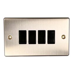 Round Edge 4-Gang Switch in Brushed Steel and Black