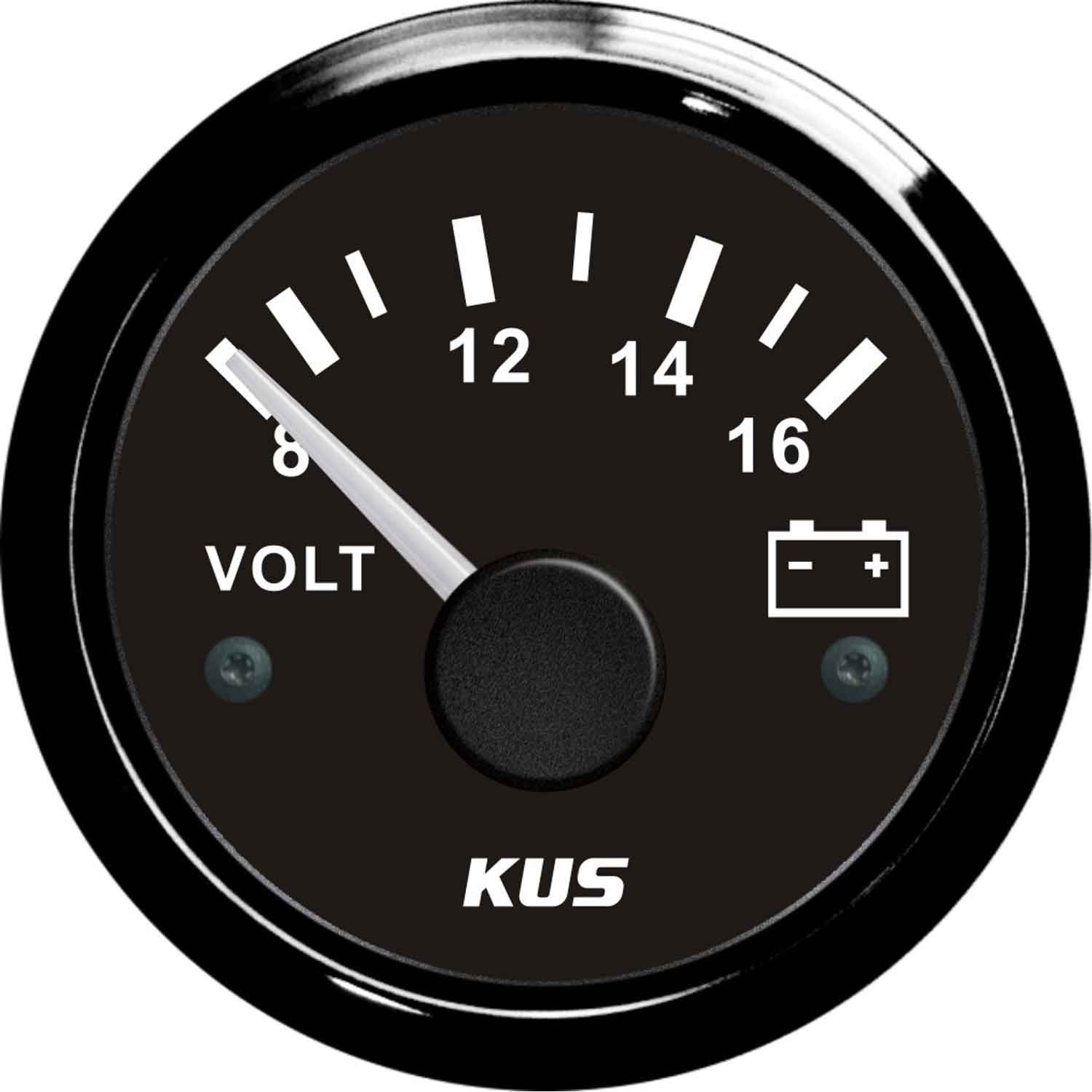 KUS Voltmeter Gauge with Black Stainless Steel Bezel (12V) 1 KUS Voltmeter Gauge