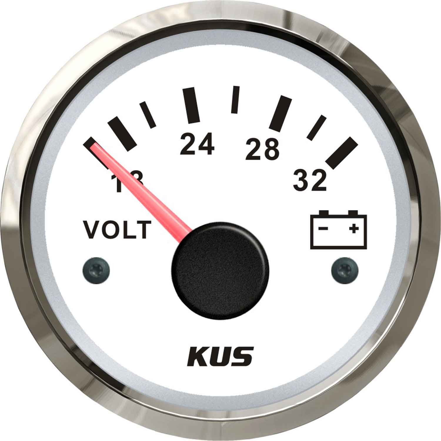 KUS Voltmeter Gauge with Stainless Steel Bezel (24V / White) 1 KUS Voltmeter Gauge with Stainless Steel Bezel (24V / White)
