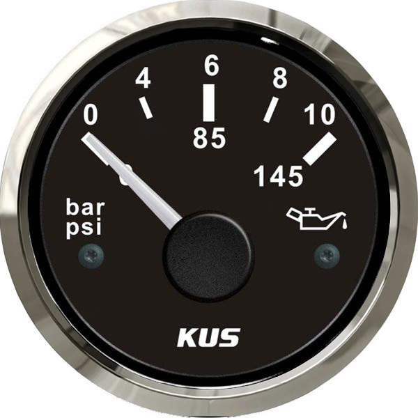KUS Oil Pressure Gauge 10 Bar (Stainless Steel Bezel / Black Dial) 1 KUS Oil Pressure Gauge 10 Bar
