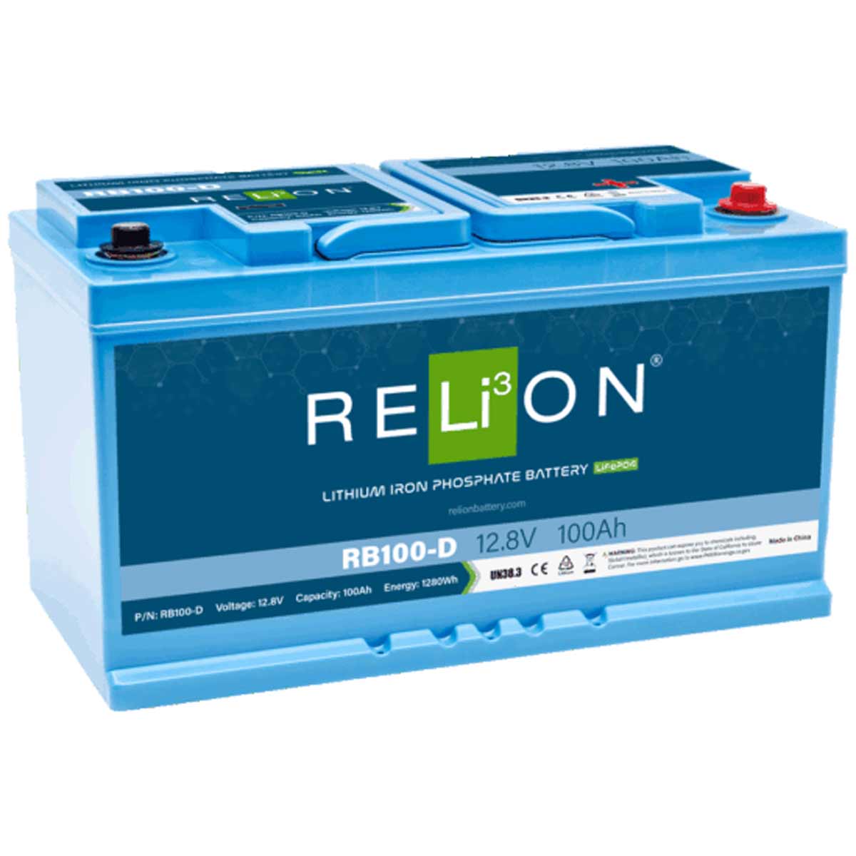 RELiON RB100-D Lifepo4 Lithium Ion Battery (12V / 100Ah / Din 4SC) 1 RELiON RB100-D Lifepo4 Lithium Ion Battery