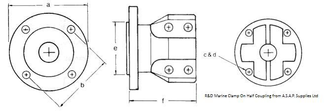 R&D Marine 7.25" Split Clamp On Coupling / 60mm shaft / 6 hole 1 R&D Marine Split Clamp On Coupling