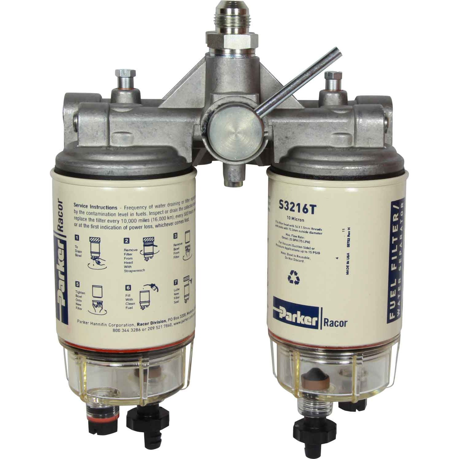 Racor 75/B32016-10 Twin Fuel Filter (10 Micron / Clear Bowl) 1 Racor 75/B32016-10 Twin Fuel Filter