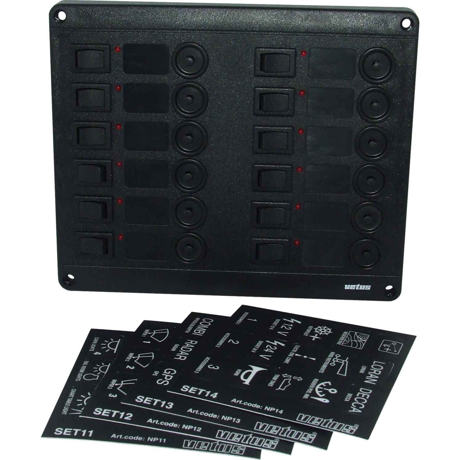 Vetus P12CB24 Horizontal Switch Panel 12 Way (24V / Circuit Breaker) 1 Vetus P12CB24 Horizontal Switch Panel