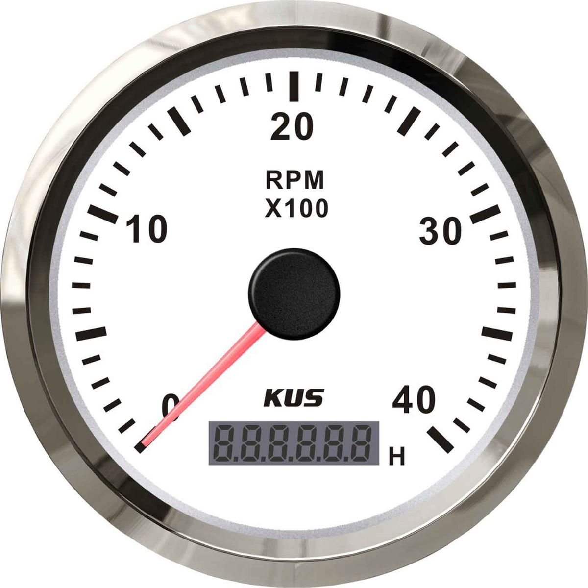 KUS Tachometer Gauge with Hourmeter (4000RPM / Stainless & White) 1 KUS Tachometer Gauge with Hourmeter (4000RPM / Stainless & White)