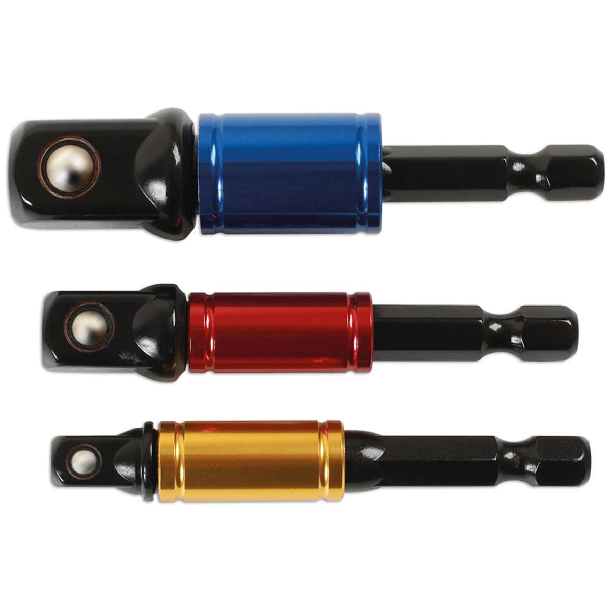 Laser Tools Socket Adaptor Set with Rotating Sleeve 1/4", 3/8" & 1/2" 1 Laser Tools Socket Adaptor Set