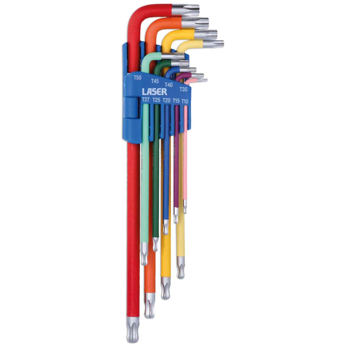 Laser Tools Colour Coded Star Key Set with Ball End 9-Piece (T10-T50) 1 Laser Tools Colour Coded Star Key Set